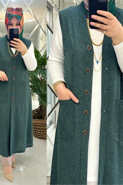 Azra yelek kaşkorse kumaş zümrüt