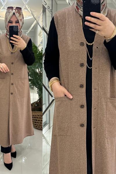 Azra yelek kaşkorse kumaş latte