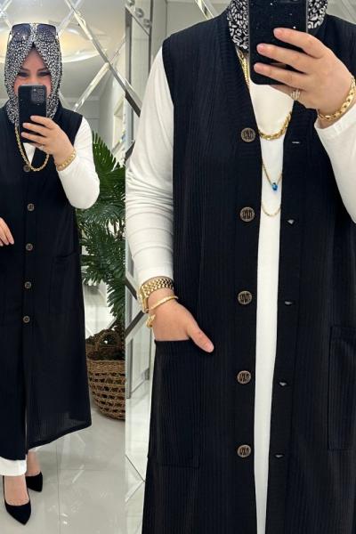 Azra yelek kaşkorse kumaş siyah