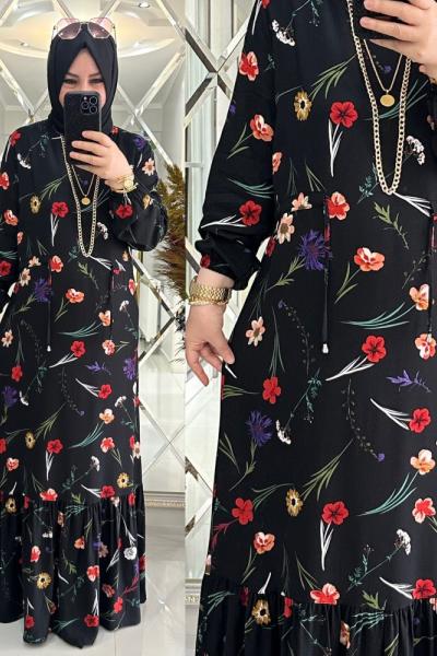 Bahar elbise pamuklu viskon kumaş siyah