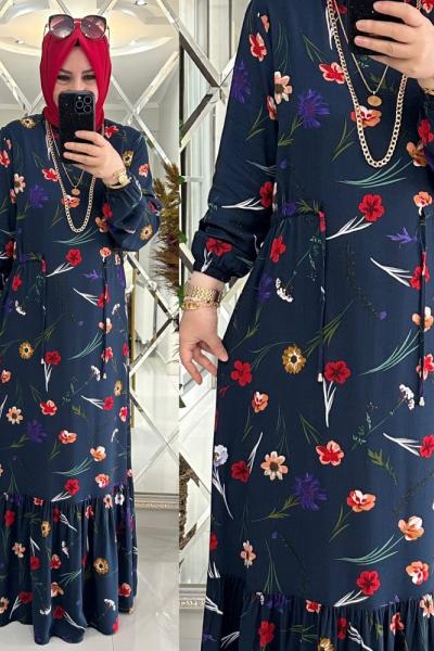 Bahar elbise pamuklu viskon kumaş lacivert