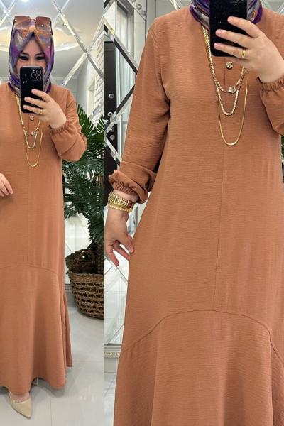 Banu elbise ayrobin kumaş karamel