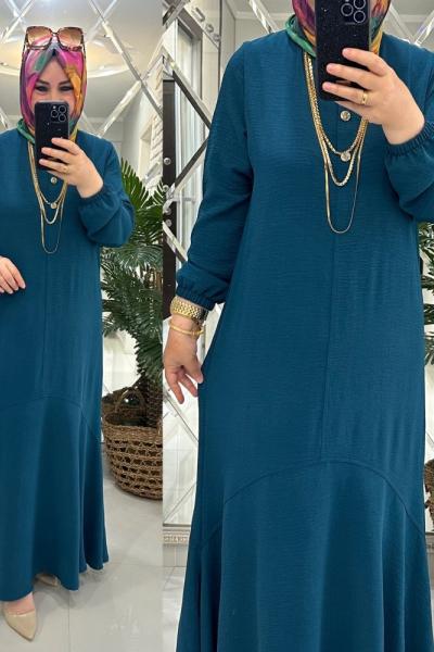 Banu elbise ayrobin kumaş petrol