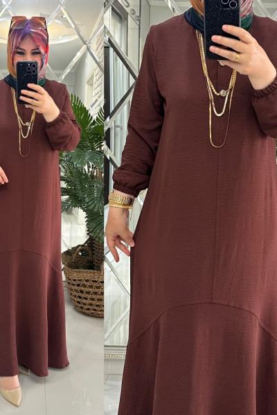 Banu elbise ayrobin kumaş kahve