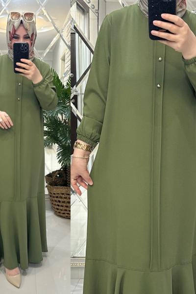 Behiye elbise krep kumaş haki