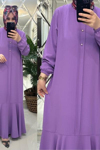 Behiye elbise krep kumaş lila