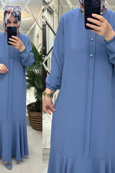 Behiye elbise krep kumaş mavi