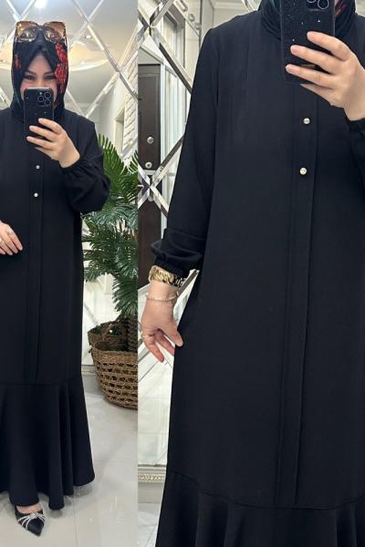 Behiye elbise krep kumaş siyah