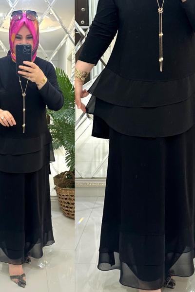 Belgin etekli takım sandy kumaş siyah