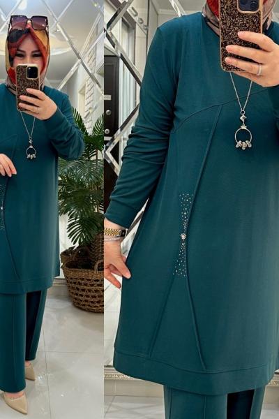 Belkıs takım qupra petek kumaş yeşil