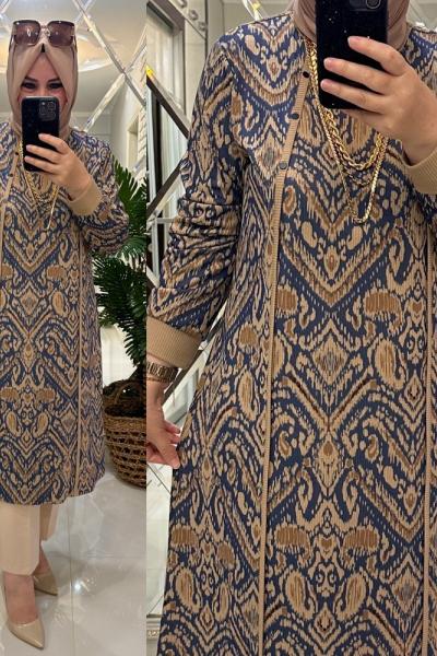 Berlin tunik fitilli penye kumaş mavi