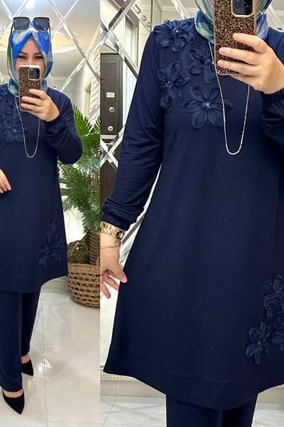 Berna takım ikiiplik penye kumaş koyumavi