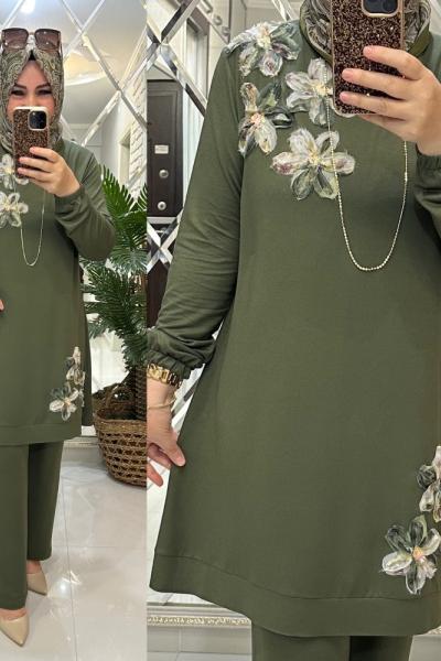 Berna takım ikiiplik penye kumaş haki