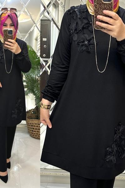 Berna takım ikiiplik penye kumaş siyah