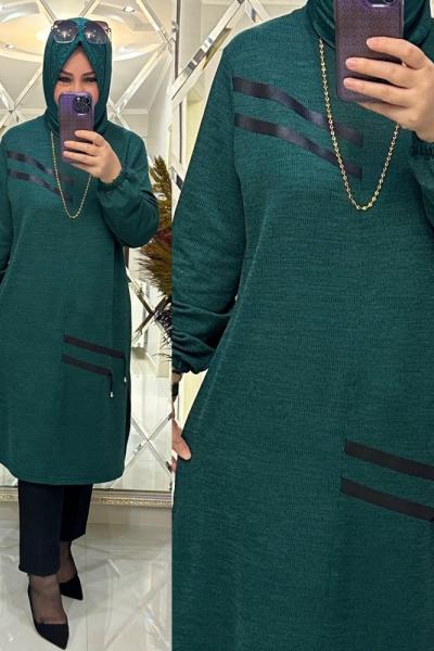 Berna tunik kaşkorse triko zümrüt