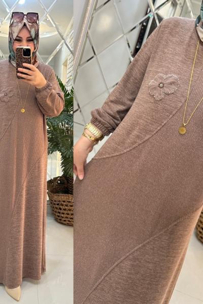 Betül elbise yumoş triko sütlükahve