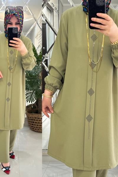 Betül takım krep kumaş haki