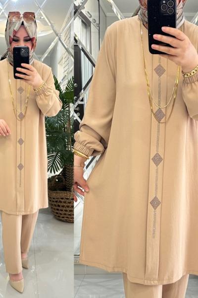 Betül takım krep kumaş bej