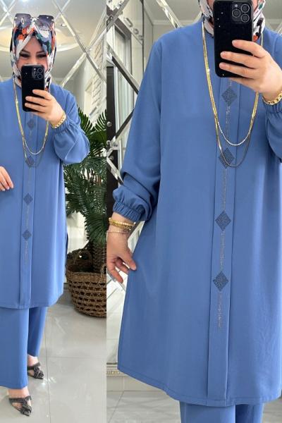 Betül takım krep kumaş mavi