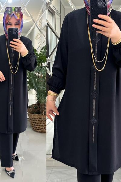 Betül takım krep kumaş siyah