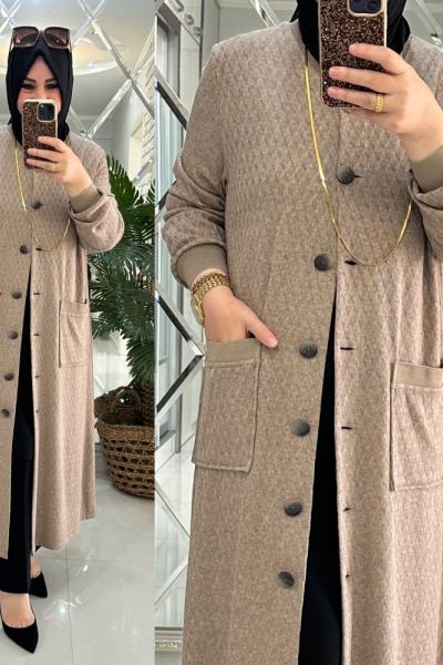 Beyda hırka ipek/yün triko vizon