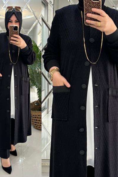 Beyda hırka ipek/yün triko siyah