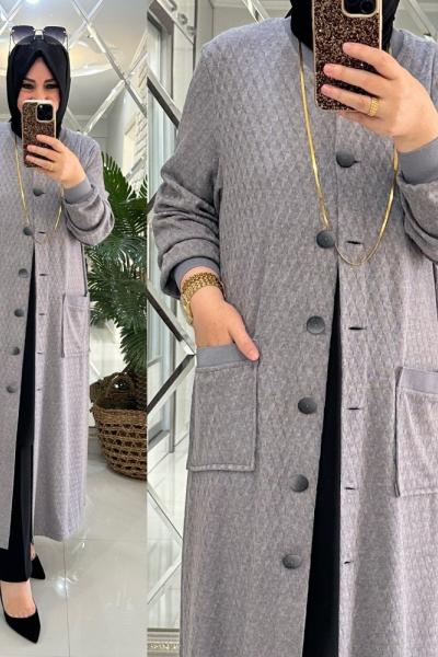 Beyda hırka ipek/yün triko gri