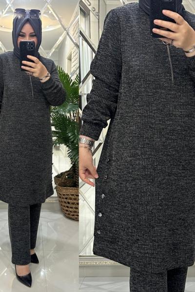 Beyza takım fitilli triko kumaş antrasit