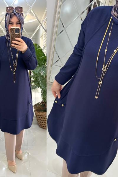 Beyza tunik Oyşo kumaş lacivert