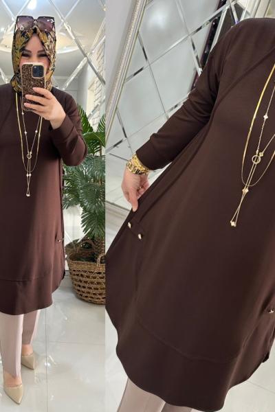 Beyza tunik Oyşo kumaş kahve