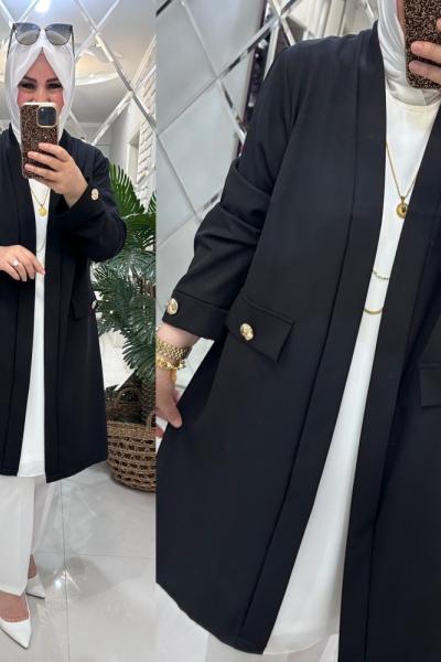 Bilge blazer ceket krep kumaş siyah