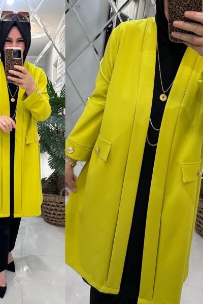 Bilge blazer ceket krep kumaş yağyeşili
