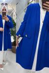 Bilge blazer ceket krep kumaş saks