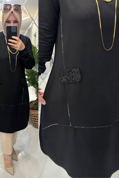 Buket tunik ikiiplik penye kumaş siyah
