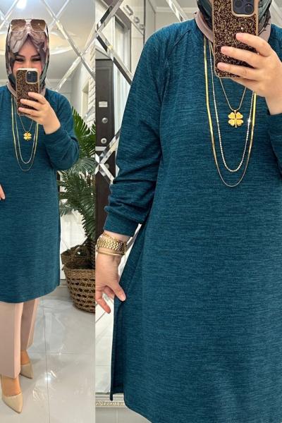 Burcu tunik yumoş triko petrol