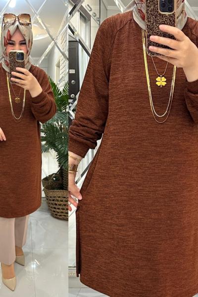 Burcu tunik yumoş triko tarçın