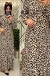 Bürümcük kumaş krem leopar elbise