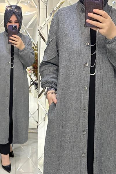 Büşra hırka buklet triko gri