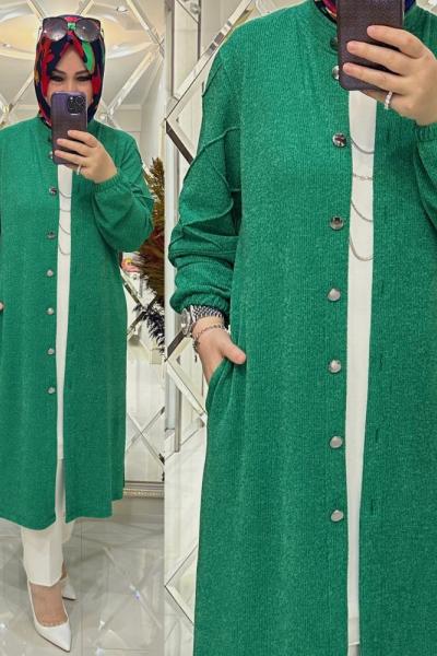 Büşra hırka buklet triko yeşil