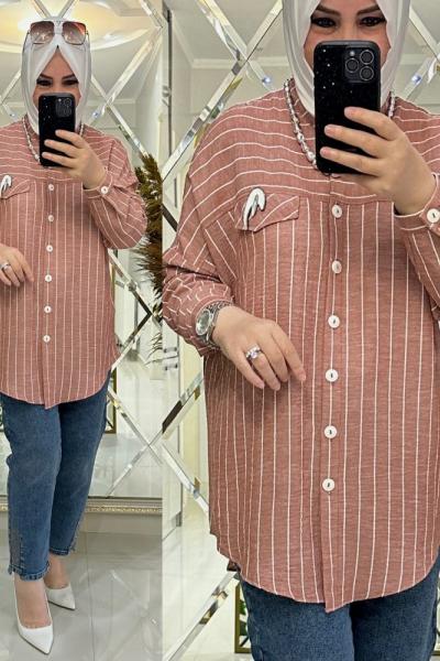 Dalya keten gömlek gül