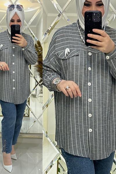 Dalya keten gömlek gri