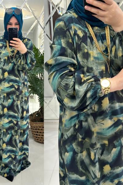 Damla elbise viskon kumaş petrol