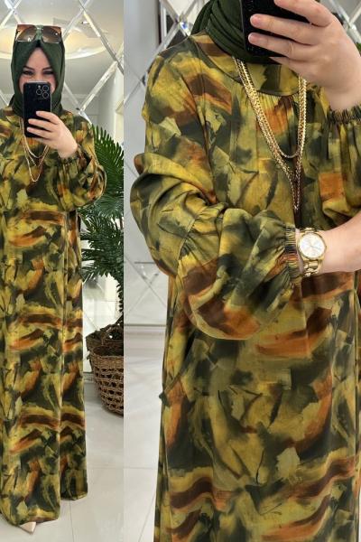 Damla elbise viskon kumaş haki