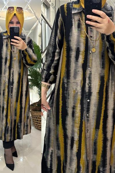 Daren gömlek kalın viskon kumaş hardal