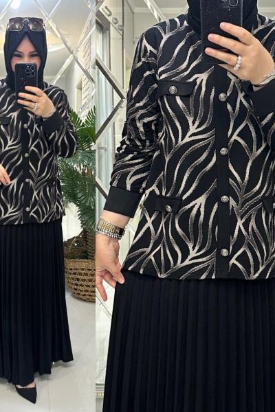 Daye etekli takım örme/penye kumaş siyah