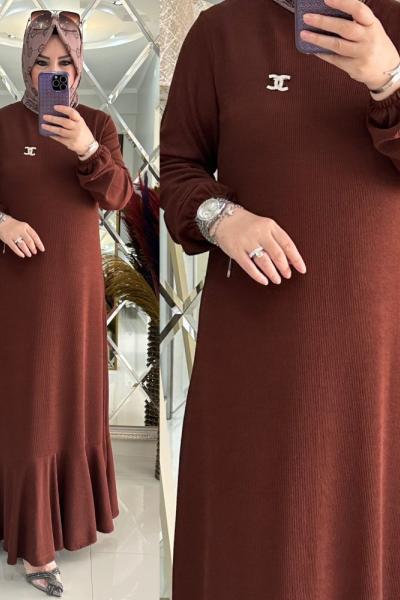 Derya elbise fitilli örme penye kumaş kahve