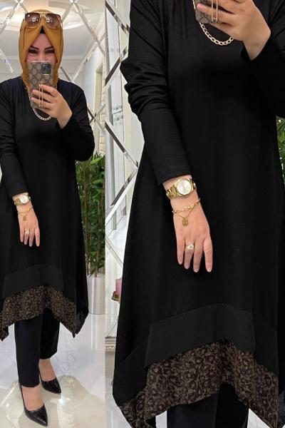 Duru iki iplik penye tunik siyah