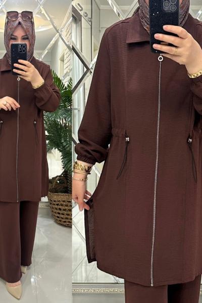 Elif takım ayrobin kumaş kahve