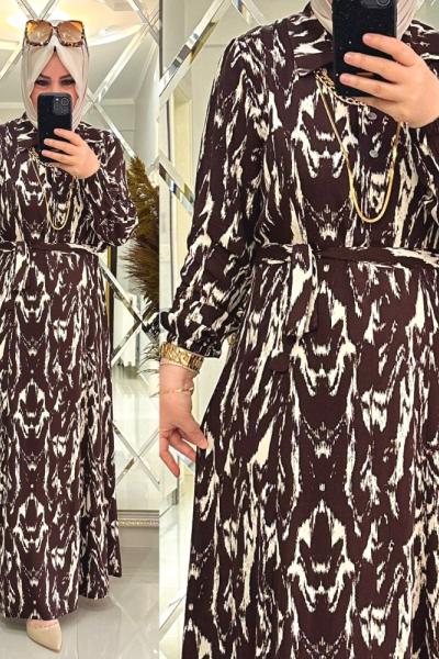 Elodi elbise pamuklu viskon kumaş kahve