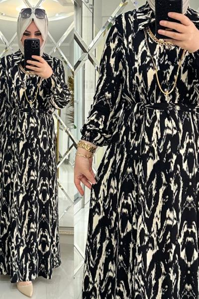 Elodi elbise pamuklu viskon kumaş siyah